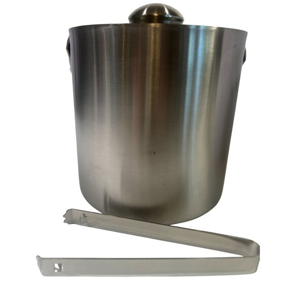 Small Ice Bucket Stainless Steel Insulated With Lid Tongs Drain basket Tiki Bar - Picture 1 of 9